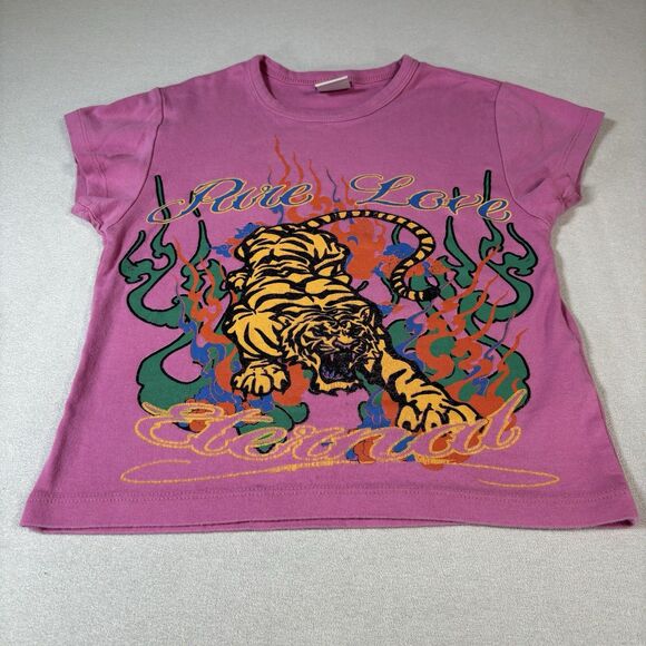Urban Outfitters Size M Baby Tee Pink Pure Love Eternal Tiger Graphic Y2K Crop - Picture 3 of 8